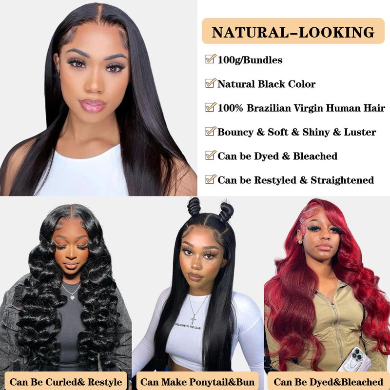 ROYAL IMPRESSION 12A Brazilian Straight Bundles Human Hair 16" 18" 20" 300g 100% Unprocessed Virgin Straight Human Hair Bundles Double Weft Quick Weave Hair 3 Bundles Deals Natural Color - Image 4